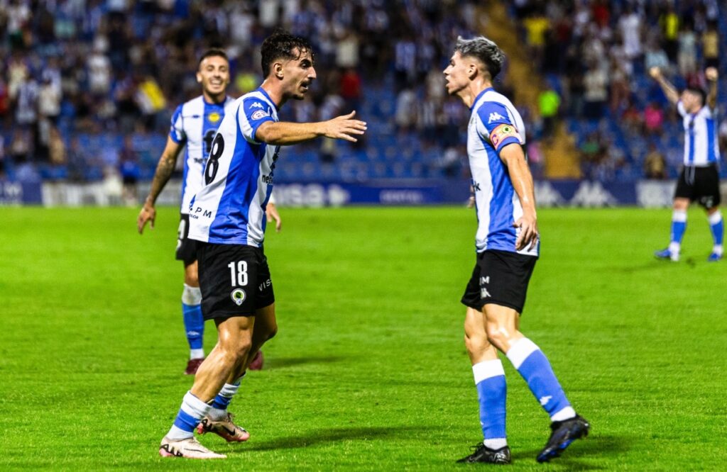 Solde y Espinosa, celebrando el primer tanto contra el Ceuta/ Foto: Hércules CF