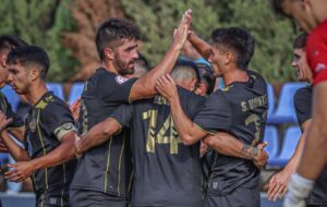 Sergio Montero, Miki Codina y Zorrilla celebrando un gol/ Foto: CF Intercity